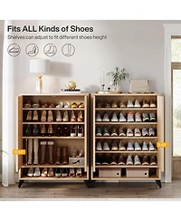 Tribesigns Shoe Cabinet with Doors, 6-Tier Entryway Shoe Storage Cabinet with Adjustable Shelves, Modern Wooden Shoe Organizer Cabinet for Living Room