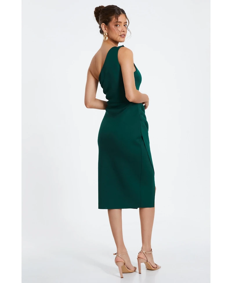 Quiz Women's Scuba One-Shoulder Trim Ruched Midi Dress