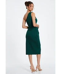 Quiz Women's Scuba One-Shoulder Trim Ruched Midi Dress