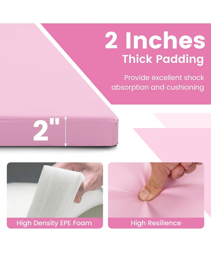 Skonyon 4-Panel Pu Leather Folding Exercise Mat with Carrying Handles-Pink