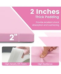 Skonyon 4-Panel Pu Leather Folding Exercise Mat with Carrying Handles-Pink