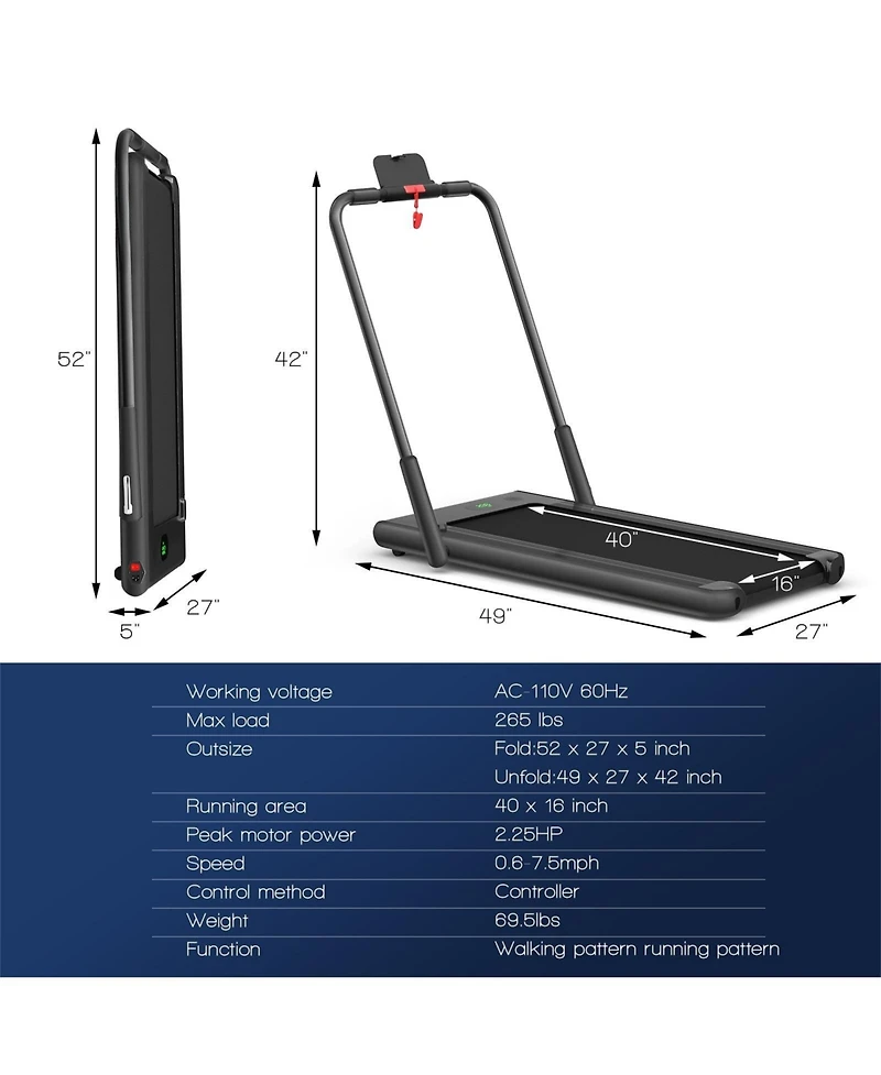 2-in-1 Folding Treadmill with Remote Control and Led Display-Black