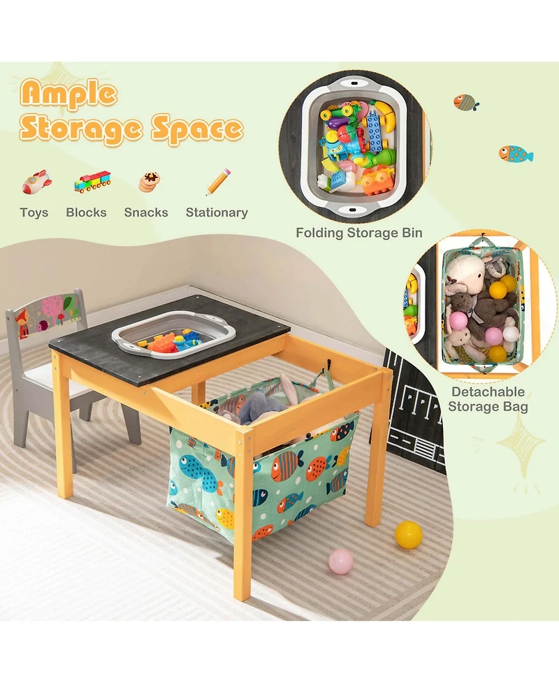 3-in-1 Kids Activity Table with Foldable Water Bin Large Capacity Storage Bag