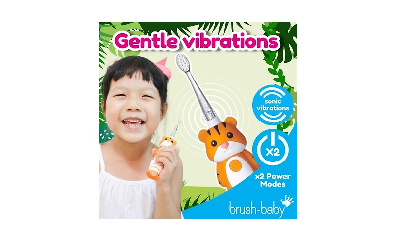 brush-baby WildOnes Tiger Kids Rechargeable Toothbrush Gift Set | Childrens Electric Toothbrush