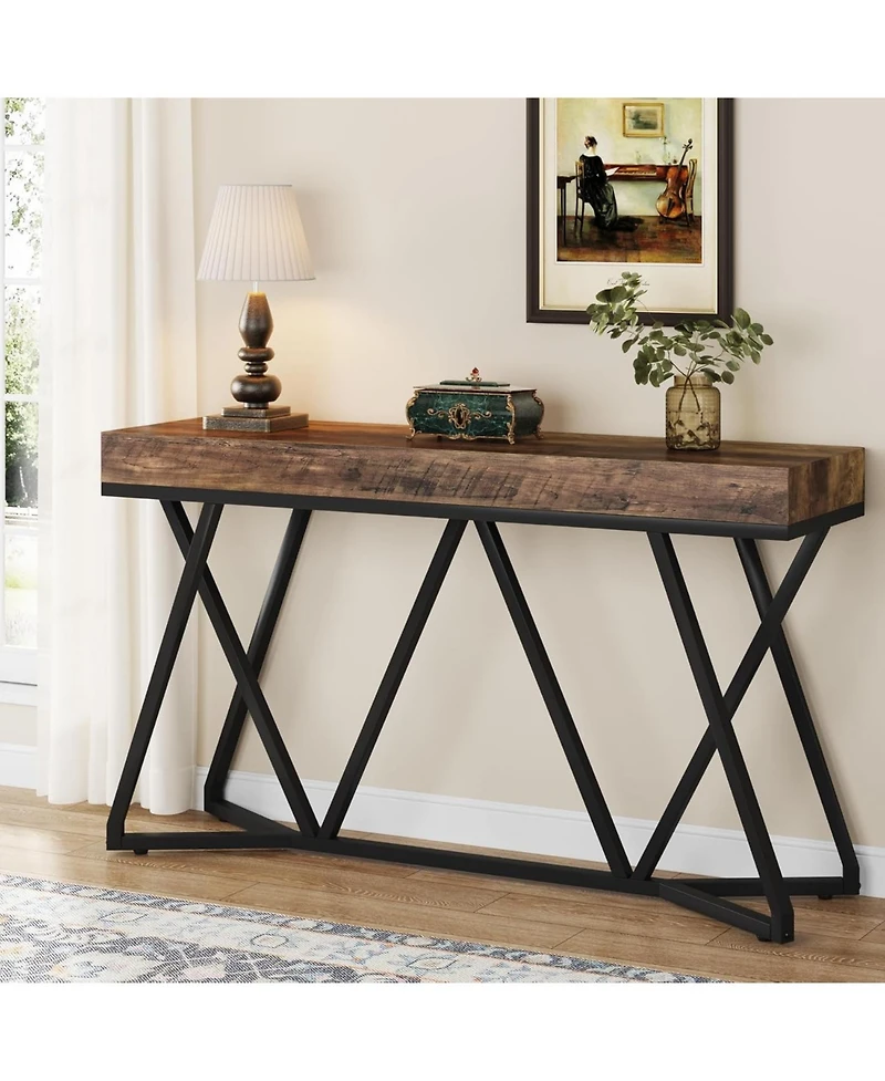 Tribesigns 55 Inch Console Table, Farmhouse Sofa Table Wood Entryway Table, Behind The Couch Table Foyer Table, Rustic Brown