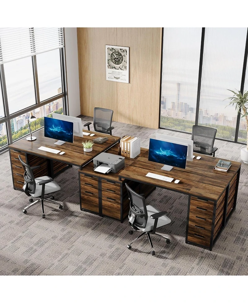 Tribesigns Computer Desk with 8 Drawers, 63" Home Office Desk with Reversible File Cabinet and Storage Drawers, Industrial Pc Desk Study Writing Table