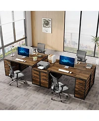 Tribesigns Computer Desk with 8 Drawers, 63" Home Office Desk with Reversible File Cabinet and Storage Drawers, Industrial Pc Desk Study Writing Table
