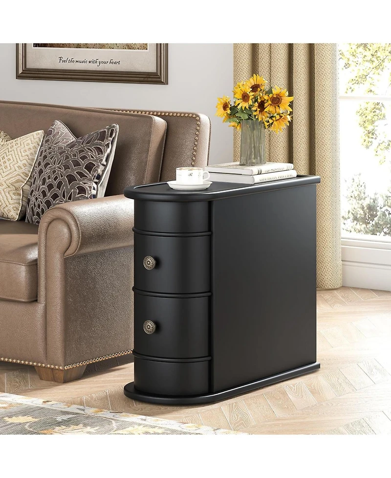 Tribesigns End Table Set of 2, No Assembly Required, Closed Back,Sofa Side with Storage, Slim Nightstand 2 Drawers