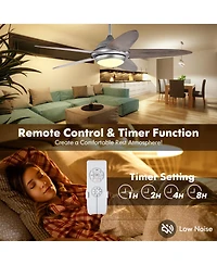 52 Inch Ceiling Fan with Lights and 3 Lighting Colors-Silver Gray