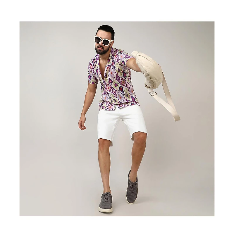 Campus Sutra Men's Lavender & Pear Yellow Ethnic Shirt