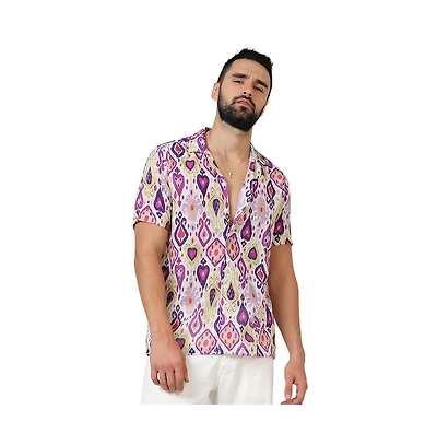 Campus Sutra Men's Lavender & Pear Yellow Ethnic Shirt