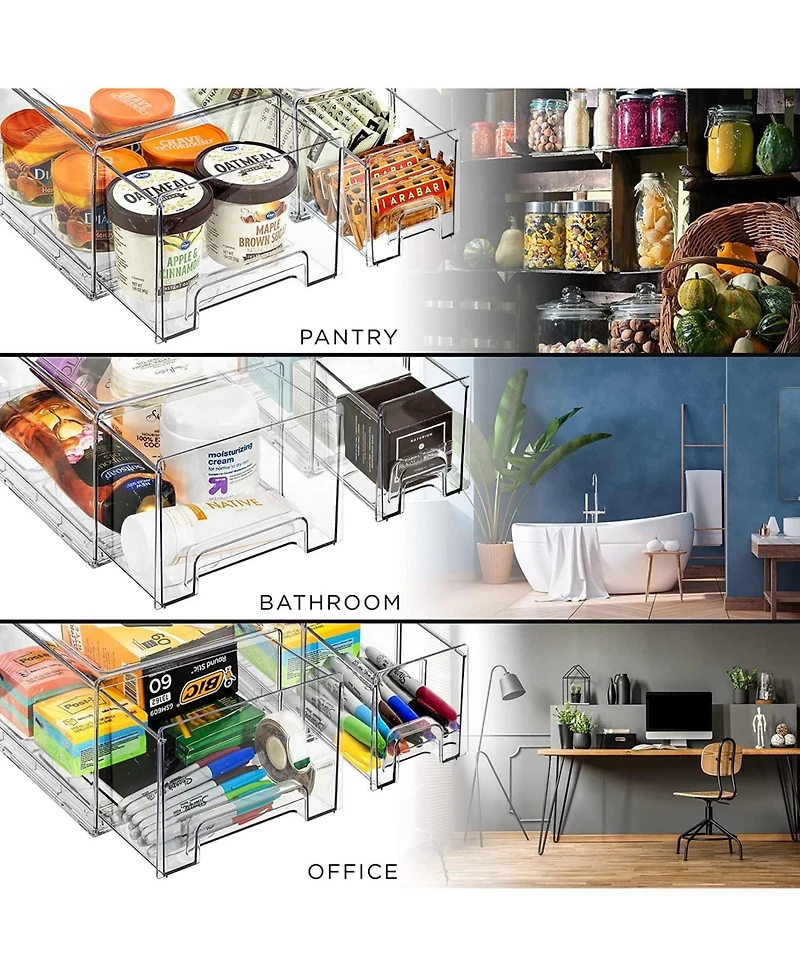 Sorbus 3 Piece (2 Small and 1 Large) Clear Stackable Pull-Out Drawers - Organization and Storage Containers for Kitchen, Pantry, Bathroom and More