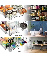 Sorbus 3 Piece (2 Small and 1 Large) Clear Stackable Pull-Out Drawers - Organization and Storage Containers for Kitchen, Pantry, Bathroom and More