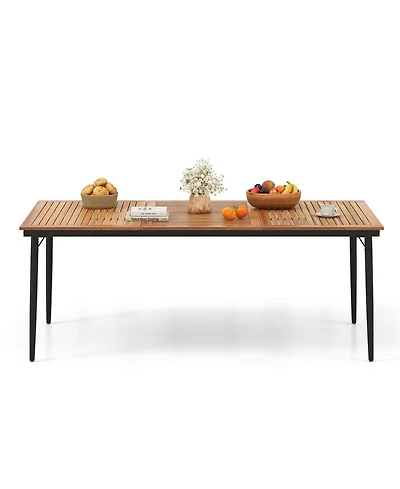 79" Outdoor Dining Table for 8 Acacia Wood Patio Table with 1.9" Umbrella Hole