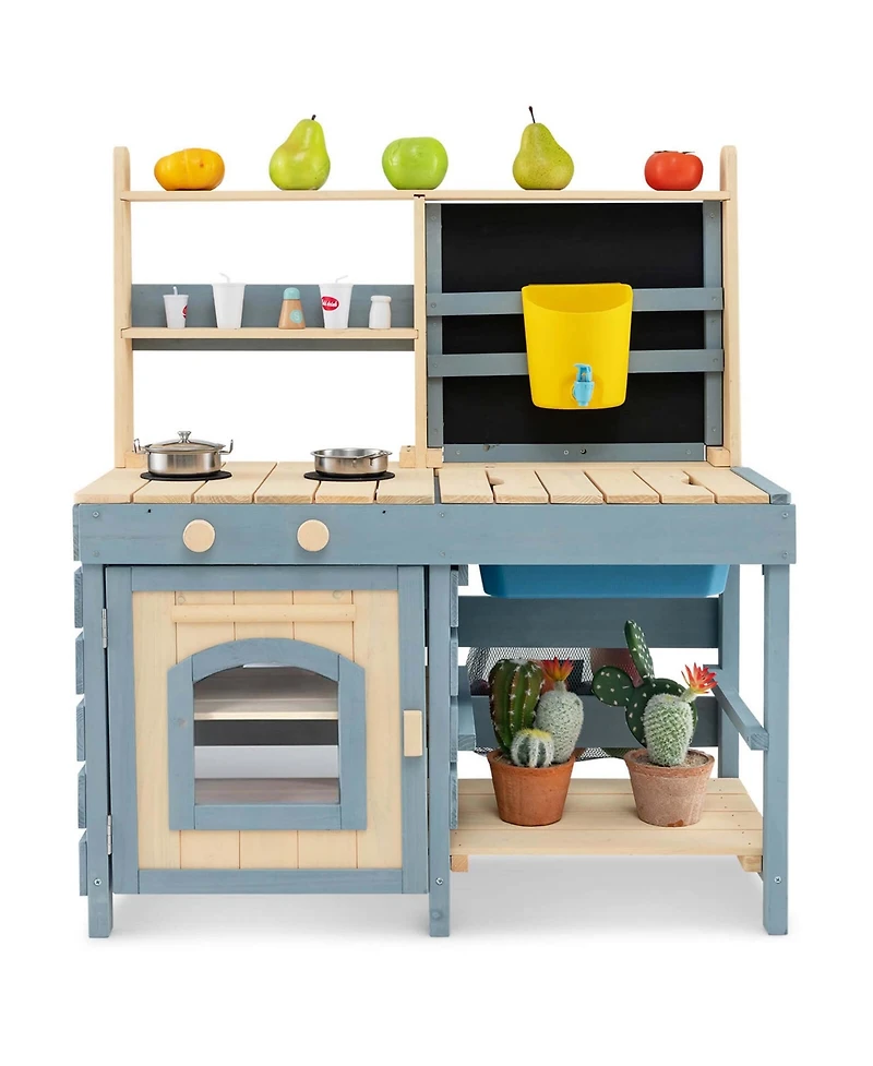 Costway 2-In-1 Outdoor Mud Kitchen with Faucet & Removable Sink Metal Baskets Storage Bag