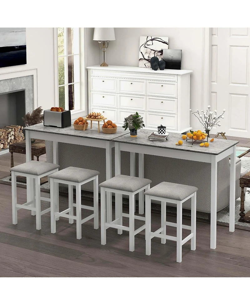 3 Pcs Bar Table Set Dining Table & 2 Pvc Leather Upholstered Bar Stools