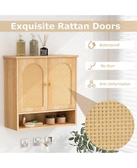 Medicine Cabinet with 2 Rattan Doors for Laundry Room Kitchen Entryway-Natural