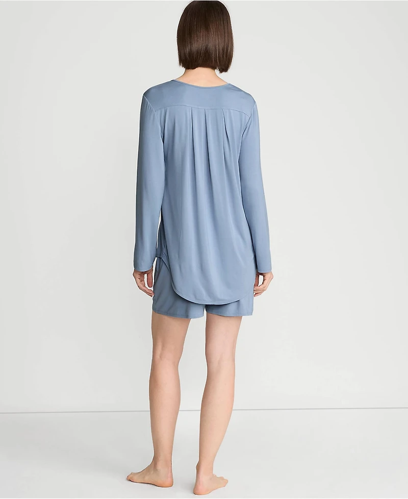 Lands' End Women's Cooling 2 Piece Pajama Set - Long Sleeve Flowy Shirt and Shorts