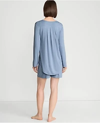 Lands' End Women's Cooling 2 Piece Pajama Set - Long Sleeve Flowy Shirt and Shorts