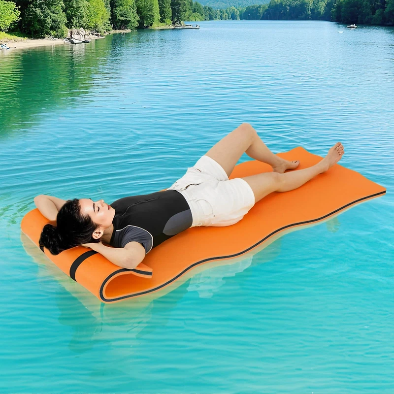 3-Layer Tear-Resistant Foam Floating Pad Island Water Sports Relaxing Orange