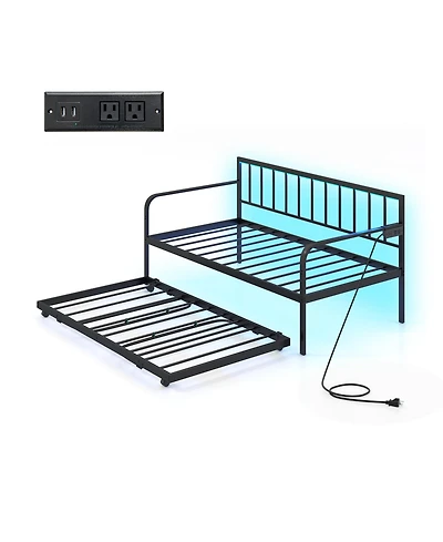 Twin Daybed with Charging Station and Led Lights