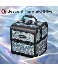 Byootique Makeup Train Case Cosmetic Organizer w/ Mirror Mermaid Silver Artist