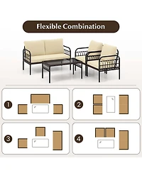 4 Pcs Patio Furniture Set Outdoor Wicker Conversation Bistro Set with Soft Cushions