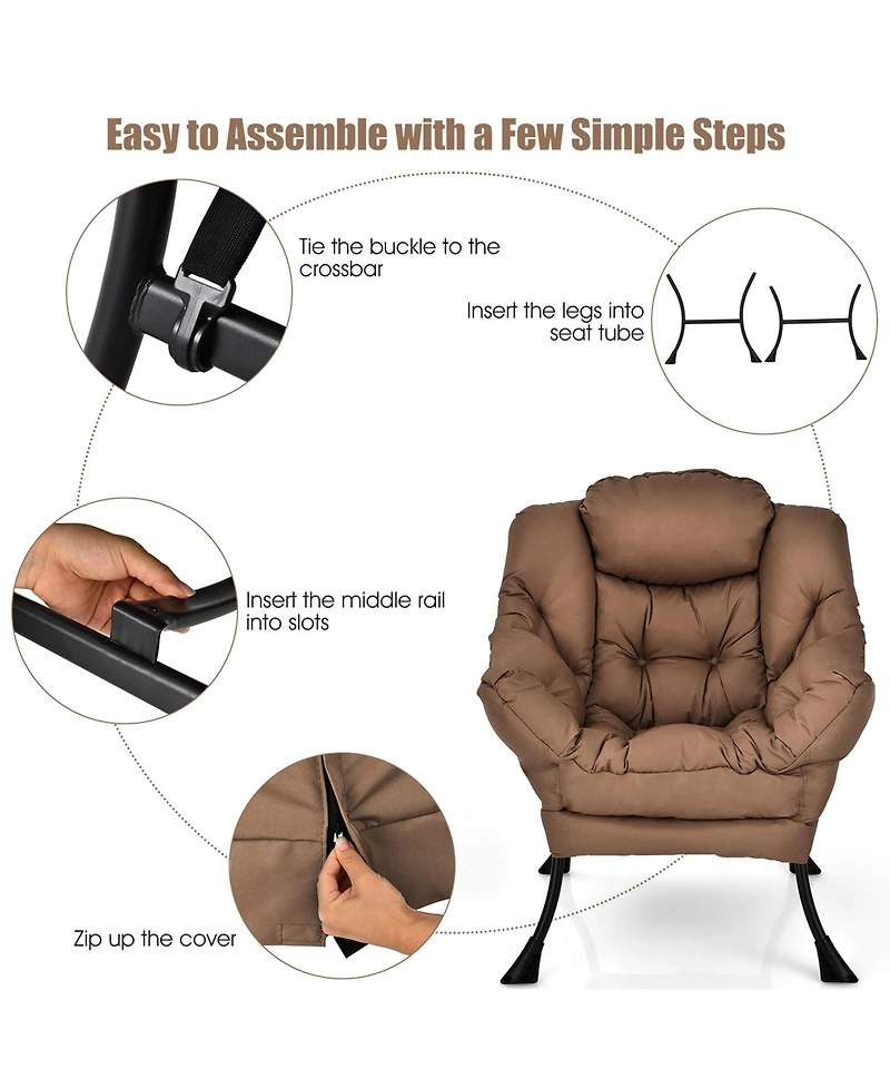 Modern Polyester Fabric Lazy Chair Single Sofa w/Side Pocket