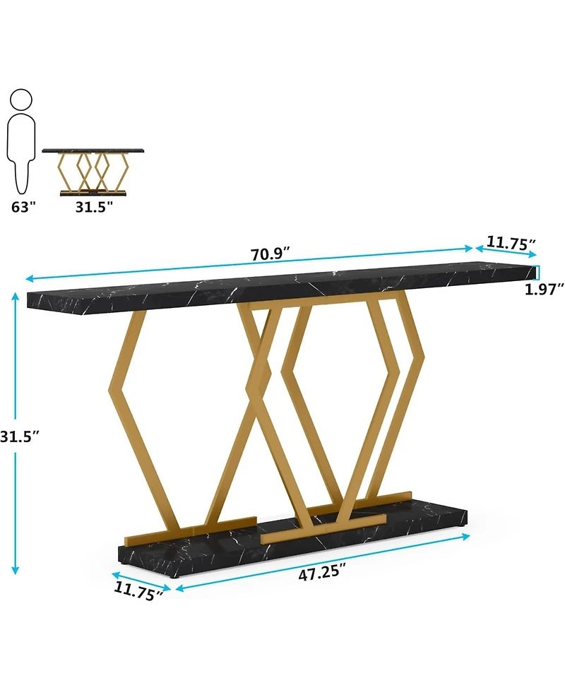 Tribesigns 70.9 Inch Extra Long Sofa Table， White and Gold Console Table with Faux Marble Tabletop, Modern Long Entryway Table with Gold Frame