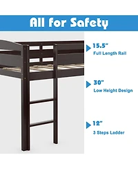 Gymax Twin Loft Bed Wooden Slats Support Frame w/ Ladder & Guardrails Espresso