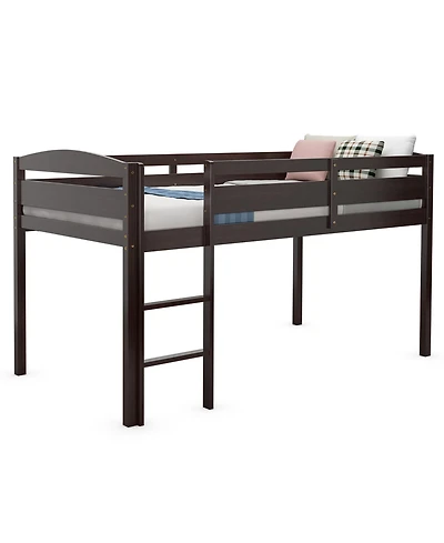 Gymax Twin Loft Bed Wooden Slats Support Frame w/ Ladder & Guardrails Espresso