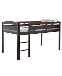 Gymax Twin Loft Bed Wooden Slats Support Frame w/ Ladder & Guardrails Espresso