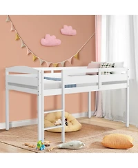 Gymax Twin Loft Bed Wooden Slats Support Frame w/ Ladder & Guardrails Espresso