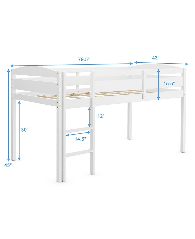 Gymax Twin Loft Bed Wooden Slats Support Frame w/ Ladder & Guardrails Espresso