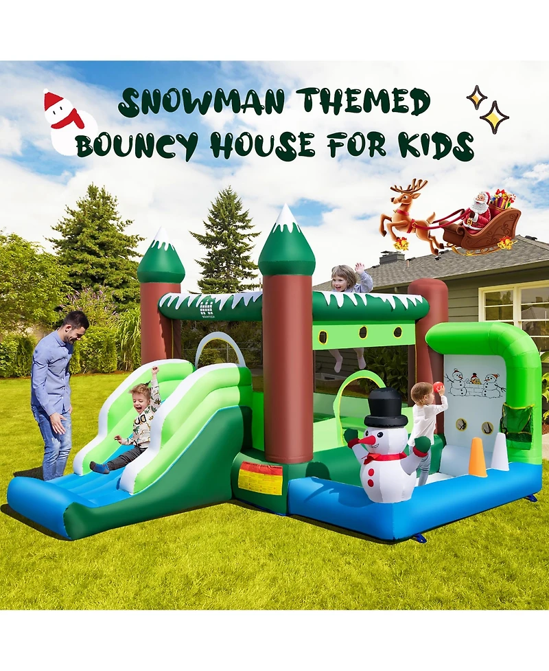 Costway 6-in-1 Winter Themed Snowman Inflatable Castle kids Jumping House with 735W Blower