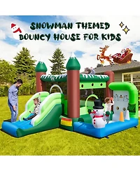Costway 6-in-1 Winter Themed Snowman Inflatable Castle kids Jumping House with 735W Blower