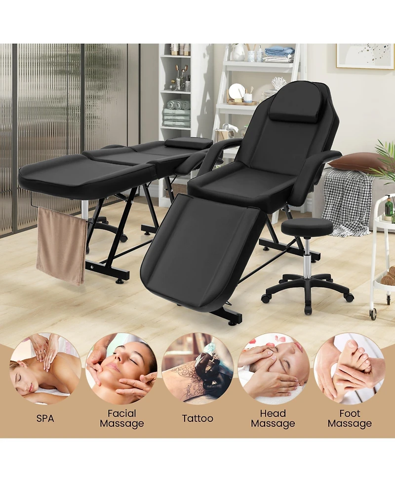 Givimo 73 Inch Facial Chair Set with Removable Headrest Detachable Armrests and Towel Rack-Black