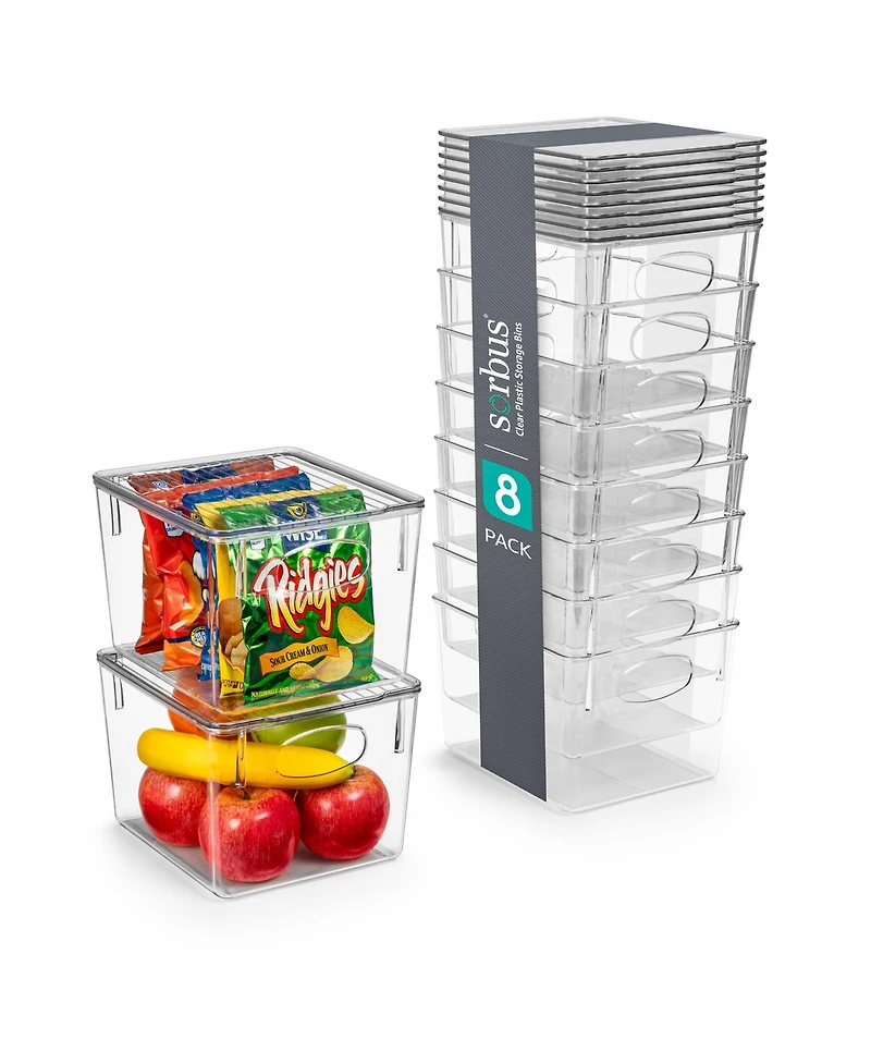 Sorbus 8 Pack Medium Clear Acrylic Storage Bins with Lids - Perfect for Kitchen, Pantry, Home Organization, and Storage