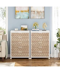 Tribesigns 5 Drawer Chest, Wood Storage Dresser Cabinet with Wheels, Industrial Organizer Cart for Office Bedroom Entryway