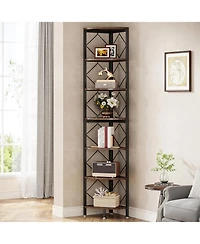 Tribesigns 7-Tier Corner Shelf, 78.7” Extra Tall Corner Bookcase, Industrial Slim Corner Bookshelf for Small Narrow Space, Wood Corner Shelf St