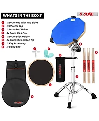 5 Core Drum Practice Pad Set 12" Adjustable Snare Drumming Stand Double Sided Silent Drummer Kit