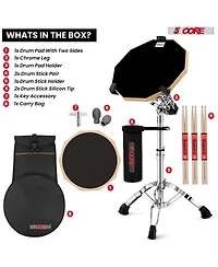 5 Core Drum Practice Pad Set 12" Adjustable Snare Drumming Stand Double Sided Silent Drummer Kit