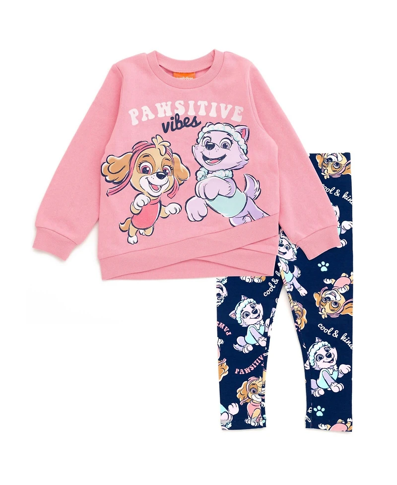 Paw Patrol Little Girls Crossover Fleece Sweatshirt and Leggings Outfit Set