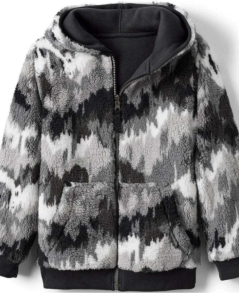 Lands' End Girls Reversible High Pile Fleece Hoodie