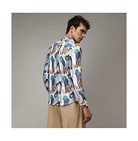 Men's Prussian Blue & Sienna Brown Foliage Strokes Shirt