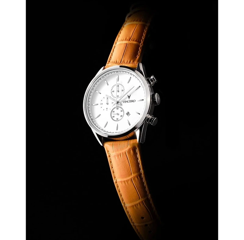 Vincero Men's The Chrono S2 40mm Stainless Steel Watch with Italian Leather Strap