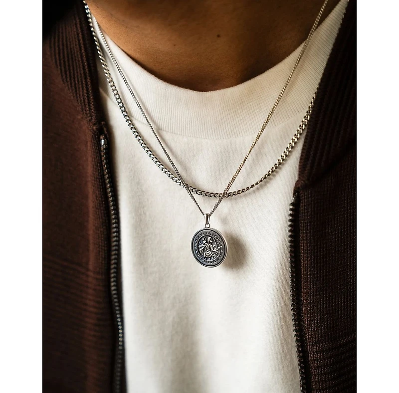 Vincero Men's St. Christopher Pendant in 925 Sterling Silver with Rhodium Plating and Lobster Clasp