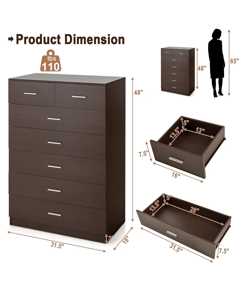 Wooden Chest of Drawers with Anti-toppling Device and Metal Handles