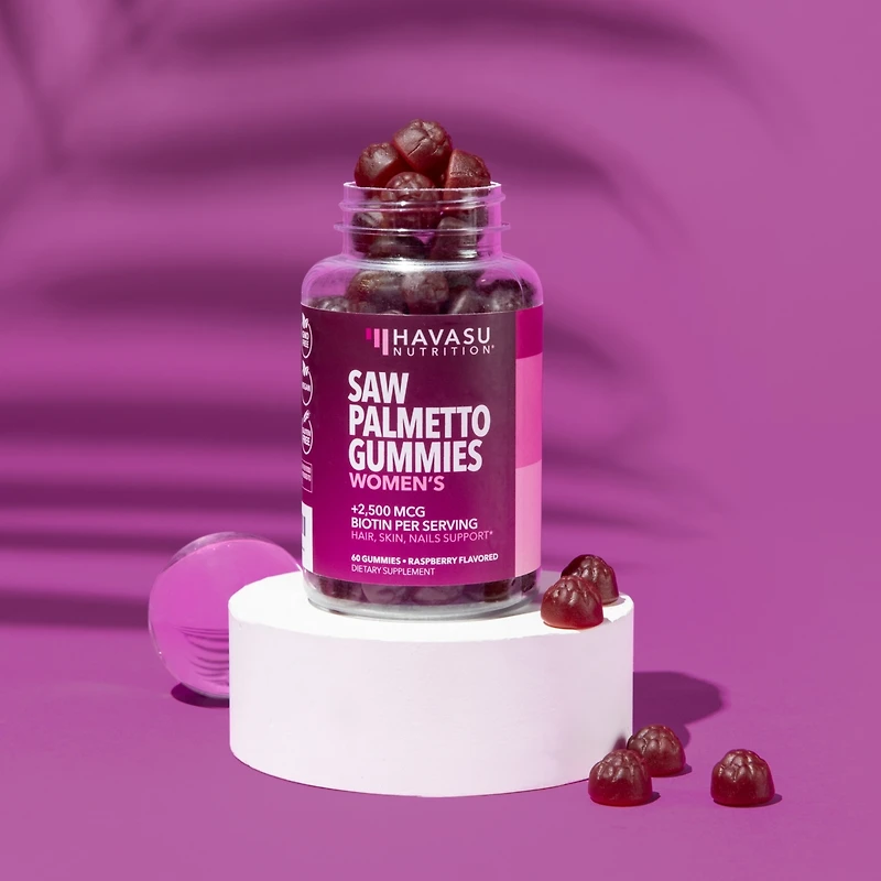 Saw Palmetto for Women + 2500 mcg Biotin Gummies, Dht Blocker & Biotin Gummies for Hair Skin & Nails, Postpartum Hair Growth, Havasu Nutrition, 60ct
