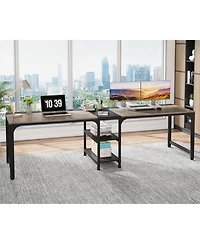 Tribesigns 90.55'' 2 Person Desk with Storage Shelves, Double Computer Desk with Spacious Desktop, Extra Long Study Writing Table Workstation for Home